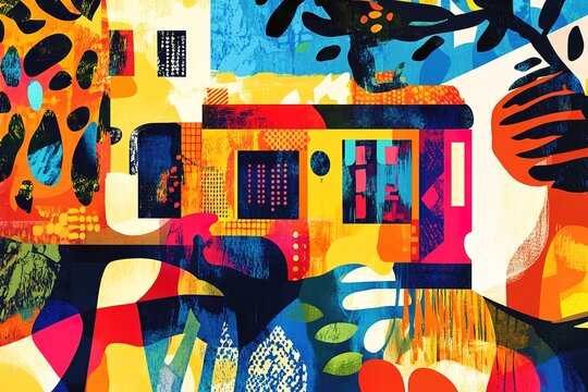 creative artistic rendering of housewarming party scene in bold vibrant colors