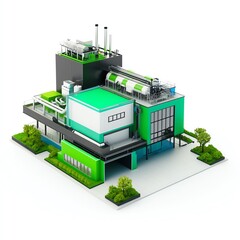 a hightech waste management facility, urban planning innovation, modular design, isolated on white background