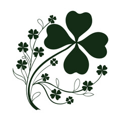Lucky Clover Cluster Four-Leaf Clover Silhouette with Decorative Botanical Arrangement