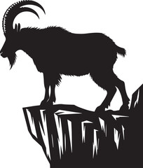 Mountain goat looking over a cliff edge silhouette black vector