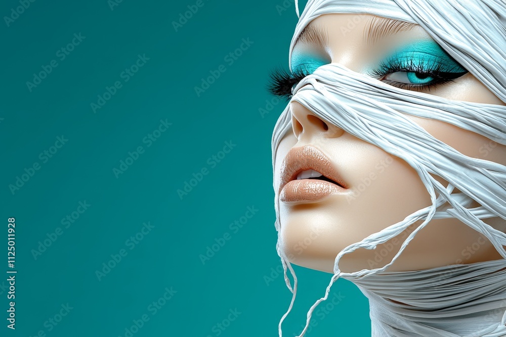 Aufkleber a mysterious image of a woman face covered by soft tissue, blending abstract expression with subtle 