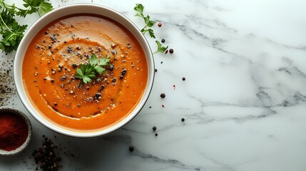 Vindaloo is a spicy, rich dish, beautifully presented in a bowl. The vibrant orange color, scattered spices, and fresh herbs create an inviting culinary masterpiece.