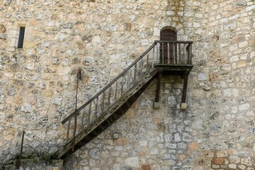Stone Wall and Wooden Staircase of Torija Castle