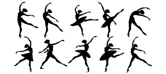 Fototapeta premium Beautiful set of ballerinas. Ballet Dancing Silhouettes