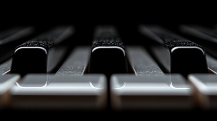 Close-up view of piano keys with glossy finish in low light