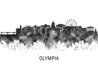 Fototapeta premium Olympia Washington Skyline BW, abstract painting travel illustration urban art modern downtown landmarks skyscrapers colorful artwork architecture