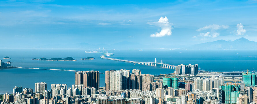 Panoramic view of Hong Kong-Zhuhai-Macao Bridge and ocean natural scenery