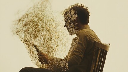 double exposure of a man attending a job interview, with a transparent overlay of a network of job seekers and companies, symbolizing the interconnected process of finding the right job fit. 