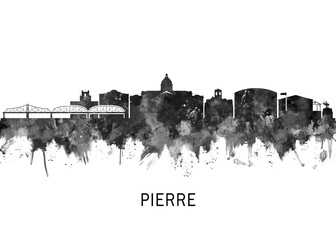 Pierre South Dakota Skyline BW, abstract painting travel illustration urban art modern downtown landmarks skyscrapers colorful artwork architecture