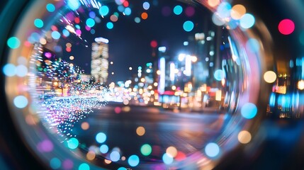 Dynamic Visuals of a Camera Lens with Colorful Light Trails and Data Streams