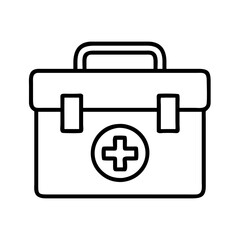 first aid kit icon, fitness vector icon, health vector illustration - black outline icon of first aid kit symbolizing fitness, health, and healthcare in simple design.