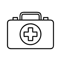 first aid kit icon, fitness vector icon, health vector illustration - black outline icon of first aid kit symbolizing fitness, health, and healthcare in simple design.