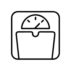 weight scale icon, fitness vector icon, health vector illustration - black outline icon of weight scale symbolizing fitness, health, and healthcare in simple design.