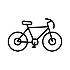 bicycle icon, fitness vector icon, health vector illustration - black outline icon of bicycle symbolizing fitness, health, and healthcare in simple design.