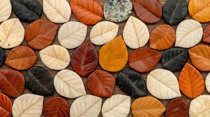 Fototapeta premium Autumnal Leaf Shaped Wooden Crafts Collection