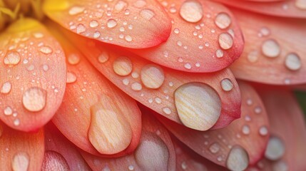 Dewdrops on delicate coral dahlia petals
