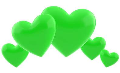 Set of 3d Green hearts on transparent background