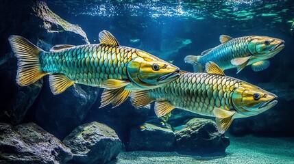 Naklejka premium Underwater Scene with Colorful Fish in Aquarium