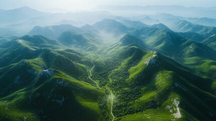 Fototapeta premium Serene Green Mountains Valley Scenic Landscape