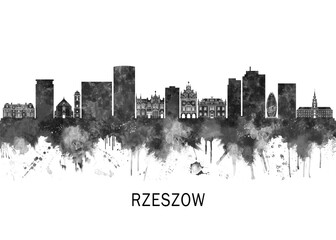 Obraz premium Rzeszow Poland Skyline BW, cityscape landscape watercolor abstract painting splash travel art illustration graphic design urban art modern downtown