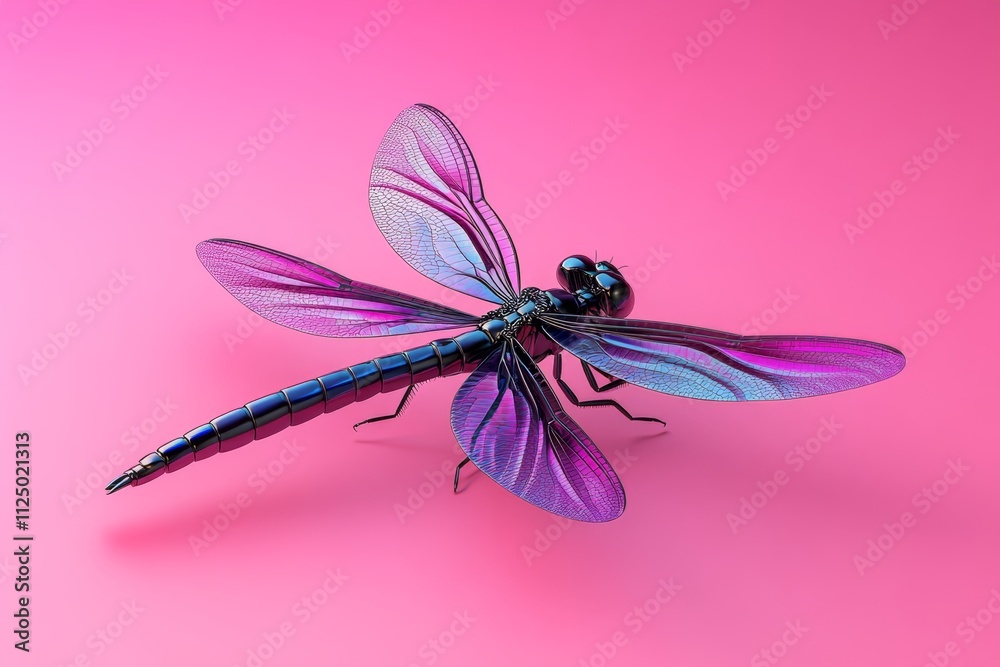 Aufkleber a 3d illustration of a dragonfly mid-flight with dynamic, translucent wings refracting light in pris