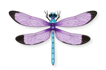 A clean 2D illustration of a dragonfly with detailed wings and a vibrant body, drawn on a white background with faint shadows
