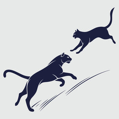 Naklejka premium two cat playing and fighting silhouette vector art and illustration 