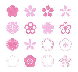 Naklejka premium 桜の水彩風イラスト。春の花。いろんな花びらの形をしたベクター素材。さくら。