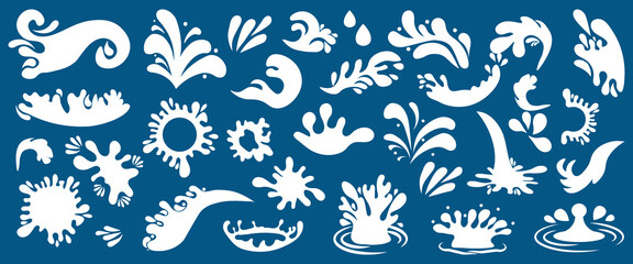 Set of cartoon milk splashes. White liquid blob collection