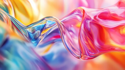 Naklejka premium Colorful abstract swirl of translucent waves in vibrant hues of pink, blue, and yellow.