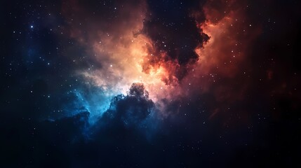 Obraz premium A breathtaking view of a colorful cosmic nebula in deep space, showcasing vibrant hues of orange, blue, and purple.