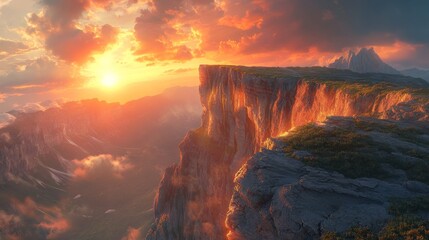 Majestic Mountaintop Sunset Over Dramatic Valley
