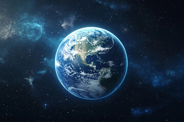 Obraz premium Glowing planet Earth in the center on a magical dark space background