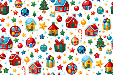 Vintage seamless pattern with Christmas balls and Christmas tree branches. Limited color palette suitable for any type of printing