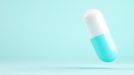 A floating capsule pill against a light blue background.
