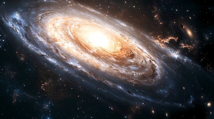 Obraz premium A mesmerizing spiral galaxy illuminated by countless stars in a vast cosmic landscape.