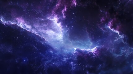 Fototapeta premium A mesmerizing cosmic scene featuring vibrant purple and blue nebulas against a starry background.