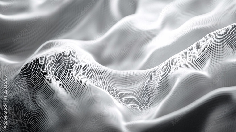 Poster Abstract white grid mesh waving and flowing smoothly