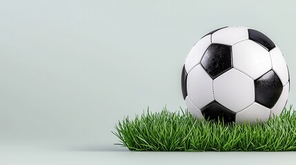 Fototapeta premium Soccer Ball on Green Grass Field with Soft Lighting and Minimalist Background