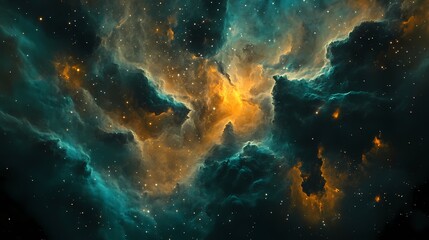 Fototapeta premium A breathtaking cosmic scene showcasing vibrant orange and teal nebulae swirling amidst countless stars.