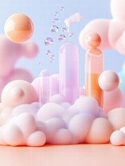 Colorful abstract composition with bubbles and soft forms creating a dreamy atmosphere for design projects.