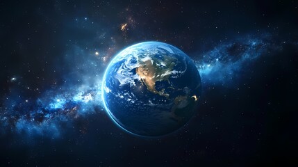 Fototapeta premium A stunning view of Earth from space, showcasing vibrant blue oceans and green landmasses against a backdrop of deep space.