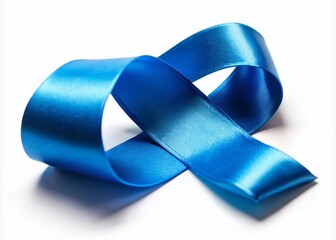 Close-Up of Shiny Blue Satin Ribbon Isolated on White Background for Elegant Decoration and Design Purposes in Conceptual Photography Style