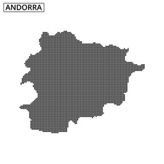 Map outline of Andorra displayed in a pixelated style representing its borders