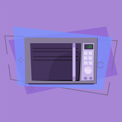 Obraz premium Microwave cooker cartoon illustration. Grey mini oven. Home appliance concept. Vector illustration can be used for topics like housekeeping, kitchen, cooking