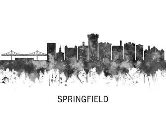 Fototapeta premium Springfield Missouri Skyline BW, cityscape landscape watercolor abstract painting splash travel art illustration graphic design urban art modern downtown