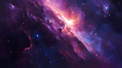 Naklejka premium Stunning cosmic landscape showcasing vibrant nebulae in hues of purple and pink, evoking a sense of wonder and infinity.