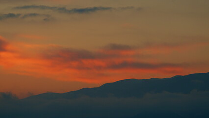 Sunrise On Mountain Background. Sunrise Landscape With Mountain. Decorative. Real time.