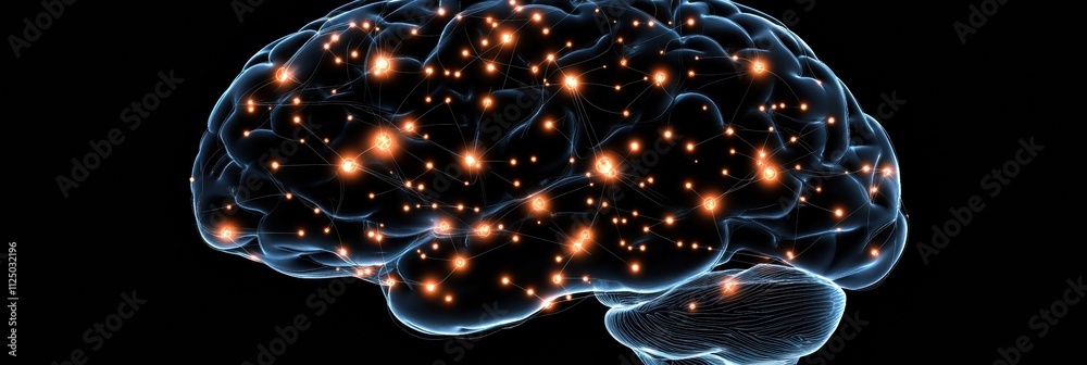 Aufkleber An abstract representation of a human brain illuminated by vibrant neural networks, allowing ample space for personalized text or messages. Generative AI