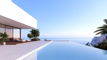 Fototapeta premium Modern villa with infinity pool overlooking the sea.